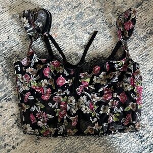 Victoria's Secret Floral Embroidered Crop Top - Black and Pink